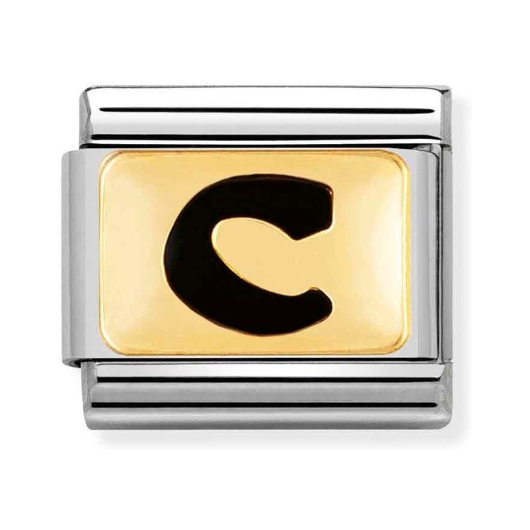 Nomination Composable Classic Charm Buchstabe C schwarz - Edelstahl, Gold 750 Gelbgold, Emaille