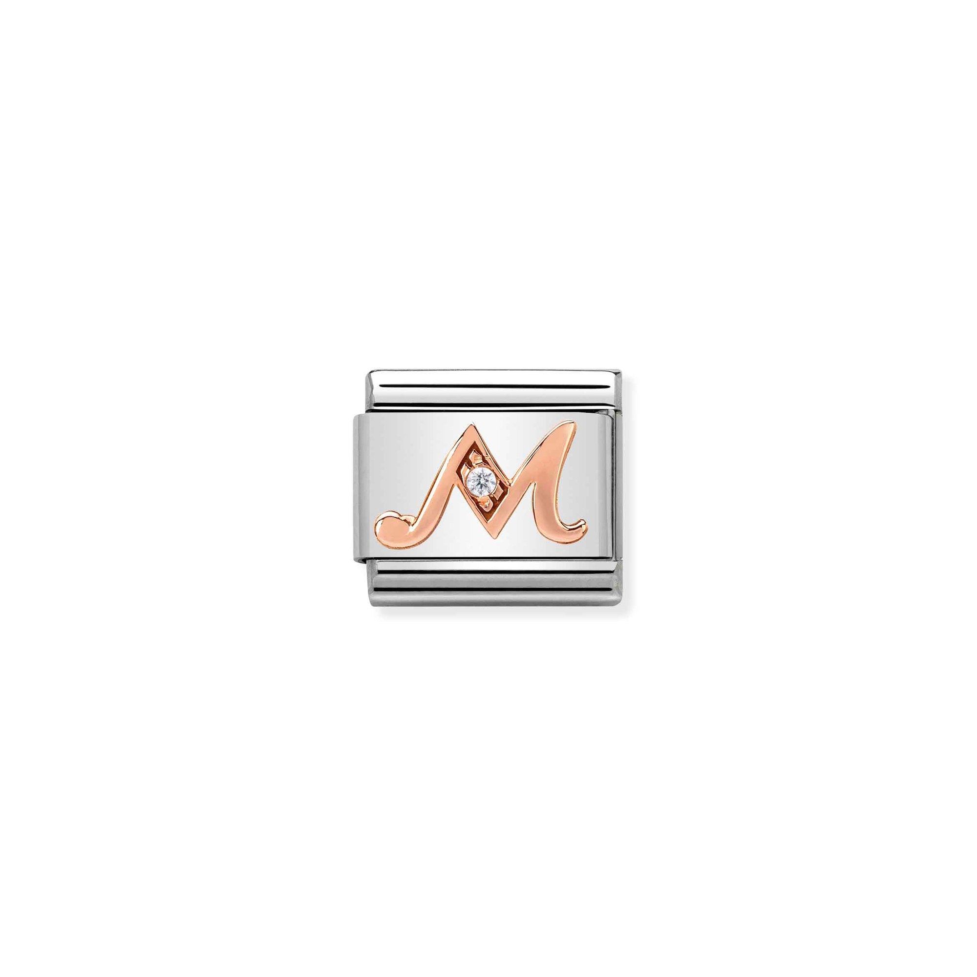 Nomination Composable Classic Charm Buchstabe M - Edelstahl, Gold 375 Roségold, Zirkonia
