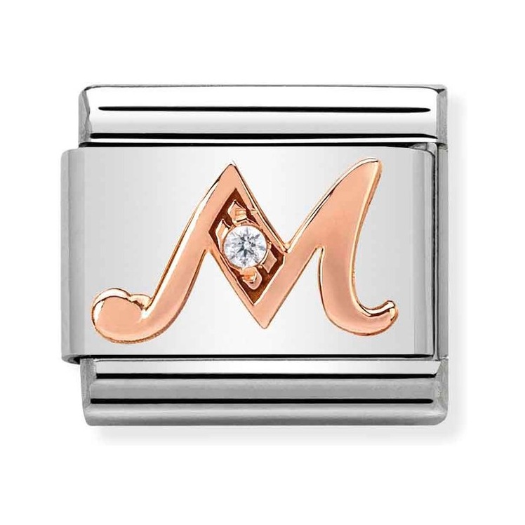 Nomination Composable Classic Charm Buchstabe M - Edelstahl, Gold 375 Roségold, Zirkonia