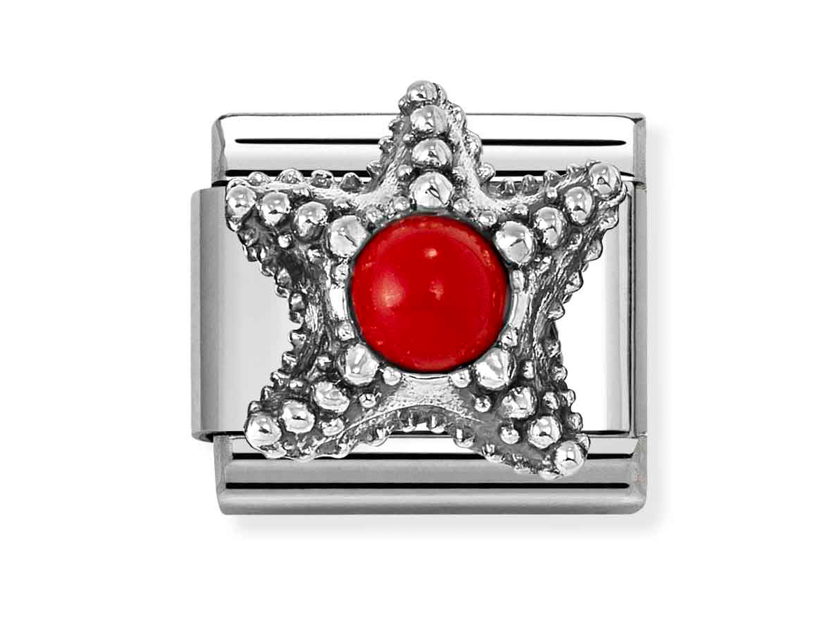 Nomination 330511 08 - CLASSIC Symbol aus Sterling Silber oxidiert - Edelstein - Seestern-Koralle - rot