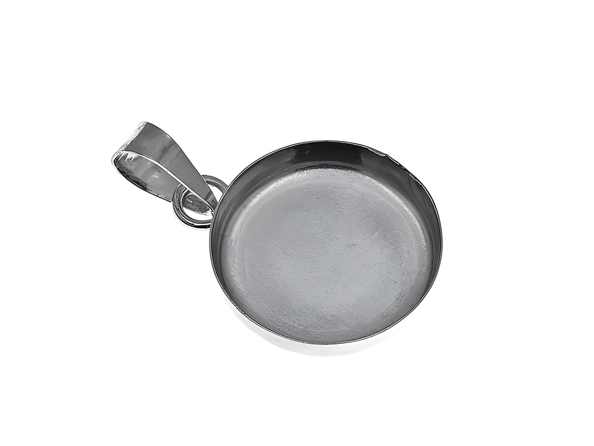 Blanko Sterling Silber Medaillon Fassung von Juwelier Harnisch, ohne Motiv, ideal zur persönlichen Gestaltung, mit Aufhängung für Kette.