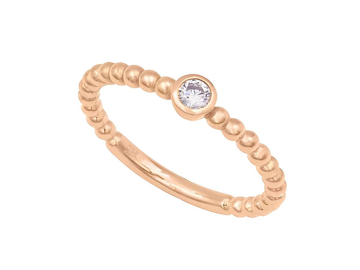Ring Duo Kugeln in Rosé mit funkelndem Stein, aus Sterling Silber in Roségold vergoldet, Größe 48, Hersteller: Juwelier Harnisch. Ideal für stilvolle Akzente.