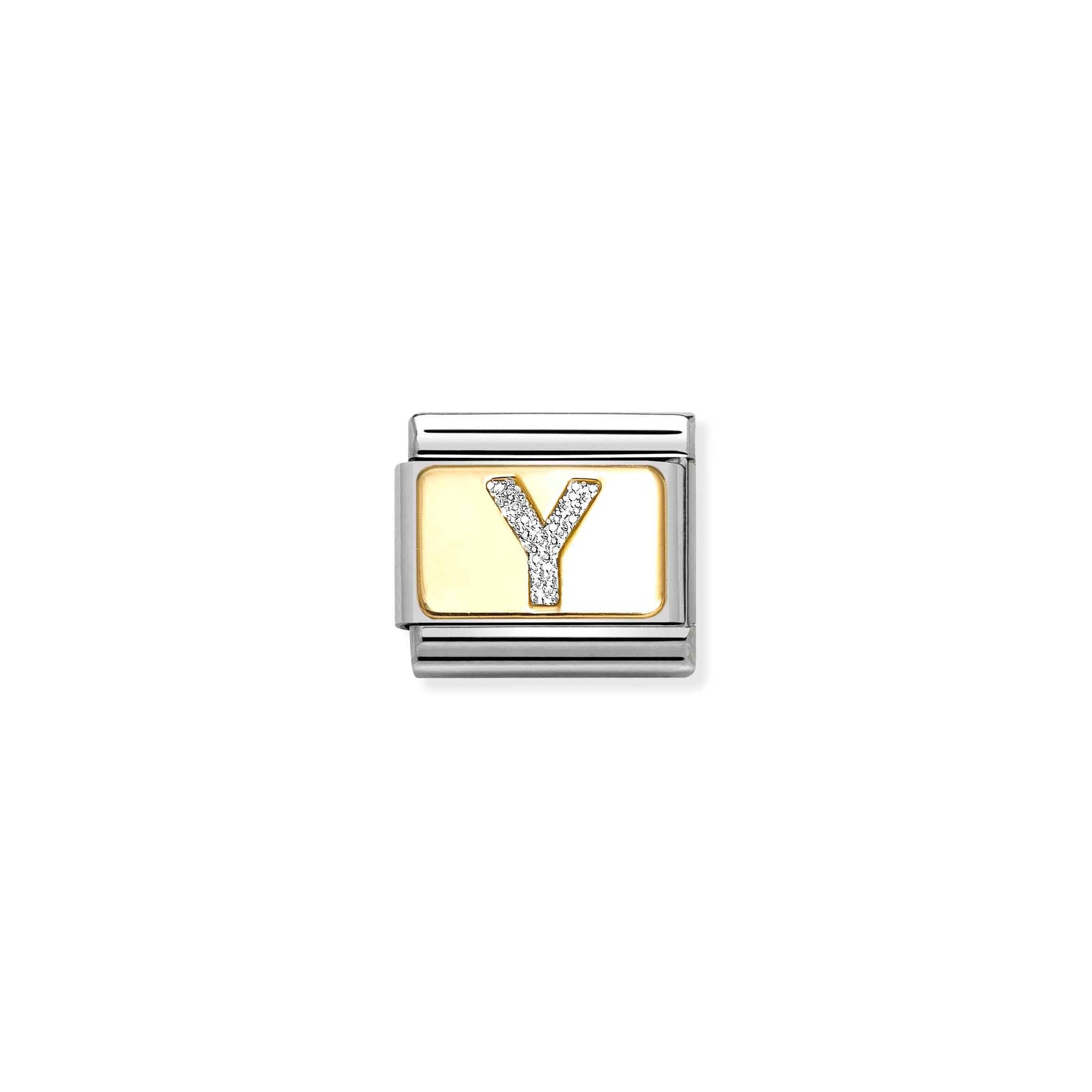 Nomination Composable Classic Charm Buchstabe Y Silberglitzer - Edelstahl, Gold 750, Emaille