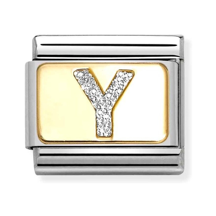 Nomination Composable Classic Charm Buchstabe Y Silberglitzer - Edelstahl, Gold 750, Emaille