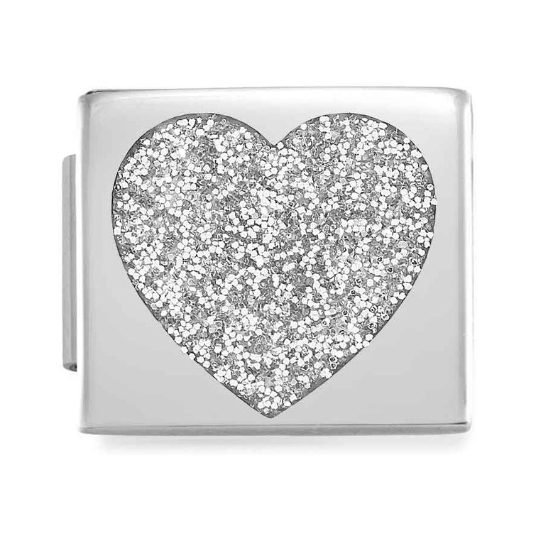 Nomination Classic GLAM Link Edelstahl mit Emaille - Herz - Silber GLITTER