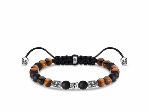 Thomas Sabo A1946-811-7-L22v Armband aus Silber mit dunkelbraunen und schwarzen Perlen sowie Totenkopf-Elementen, verstellbar von 15 bis 22 cm, für einen modernen, stilvollen Look.