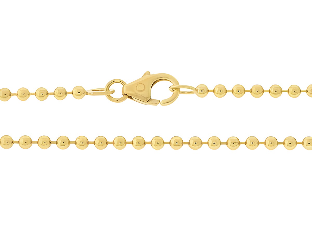 Kugelkette 585 Gold von Juwelier Harnisch mit einer Länge von 42 cm und einem Durchmesser von 2 x 2 mm, ausgestattet mit einem klassischem Karabinerverschluss.