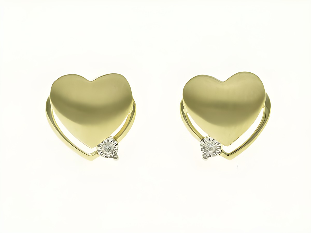 Herz Ohrstecker aus Gelbgold und Weißgold Bicolor 333 mit Diamant, Hersteller Juwelier Harnisch, stilvolles Design mit brillantem Akzent.