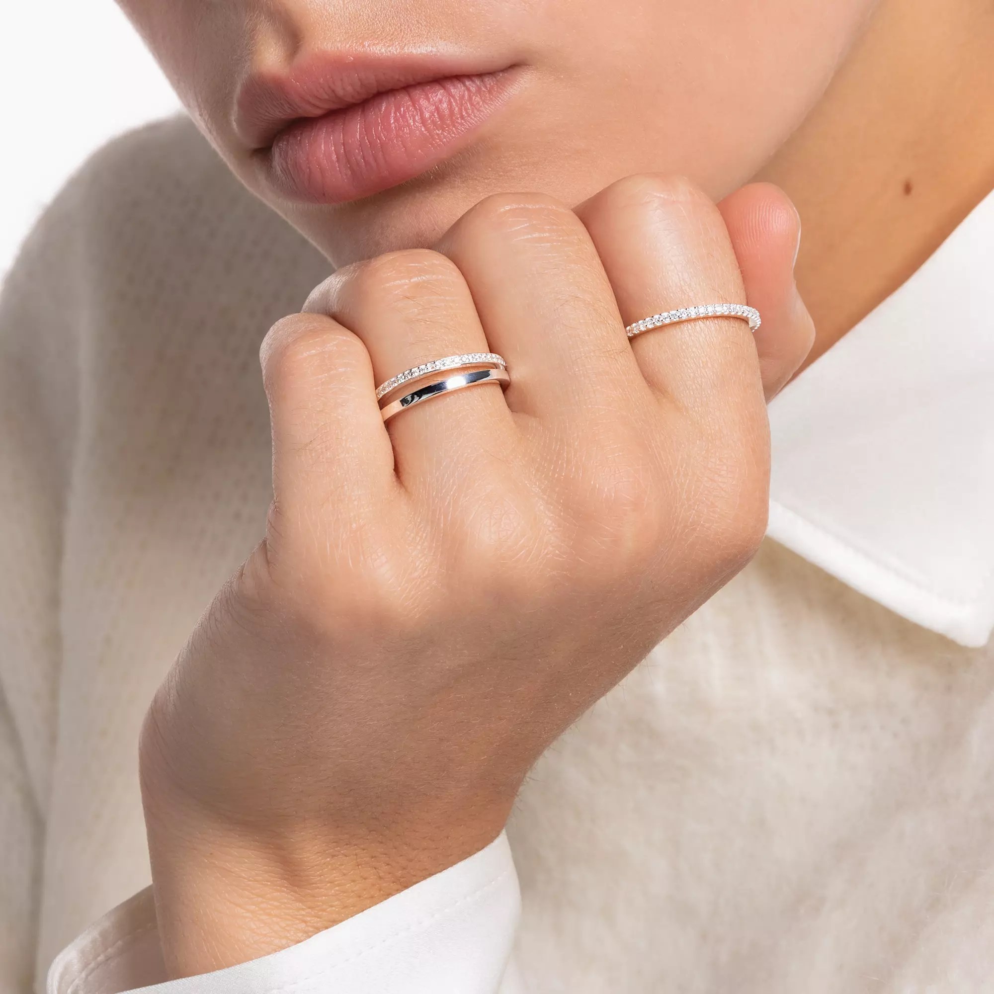 Thomas Sabo Ring doppelreihig weiße Steine silber – Zirkonia – Ansicht 2
