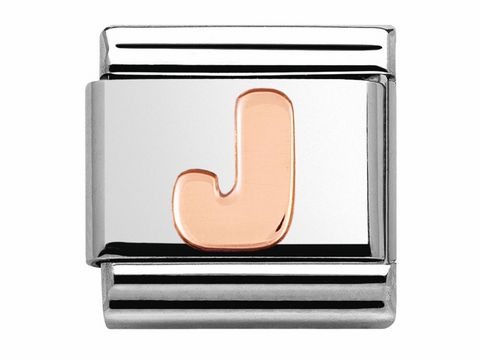 Buchstabenanhänger von Nomination 430105 10 Classic in Roségold mit dem Buchstaben J auf einer silbernen Grundplatte, ideal für personalisierte Schmuckstücke.