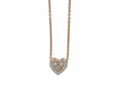 Kette mit Anhänger in Herzform aus silber rosé vergoldetem Material, glamouröses Design, Länge 45 cm, Hersteller Juwelier Harnisch, ideale Collierkette für besondere Anlässe.
