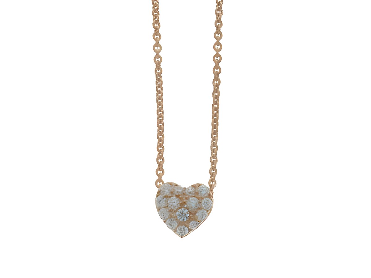 Kette mit Anhänger in Herzform aus silber rosé vergoldetem Material, glamouröses Design, Länge 45 cm, Hersteller Juwelier Harnisch, ideale Collierkette für besondere Anlässe.