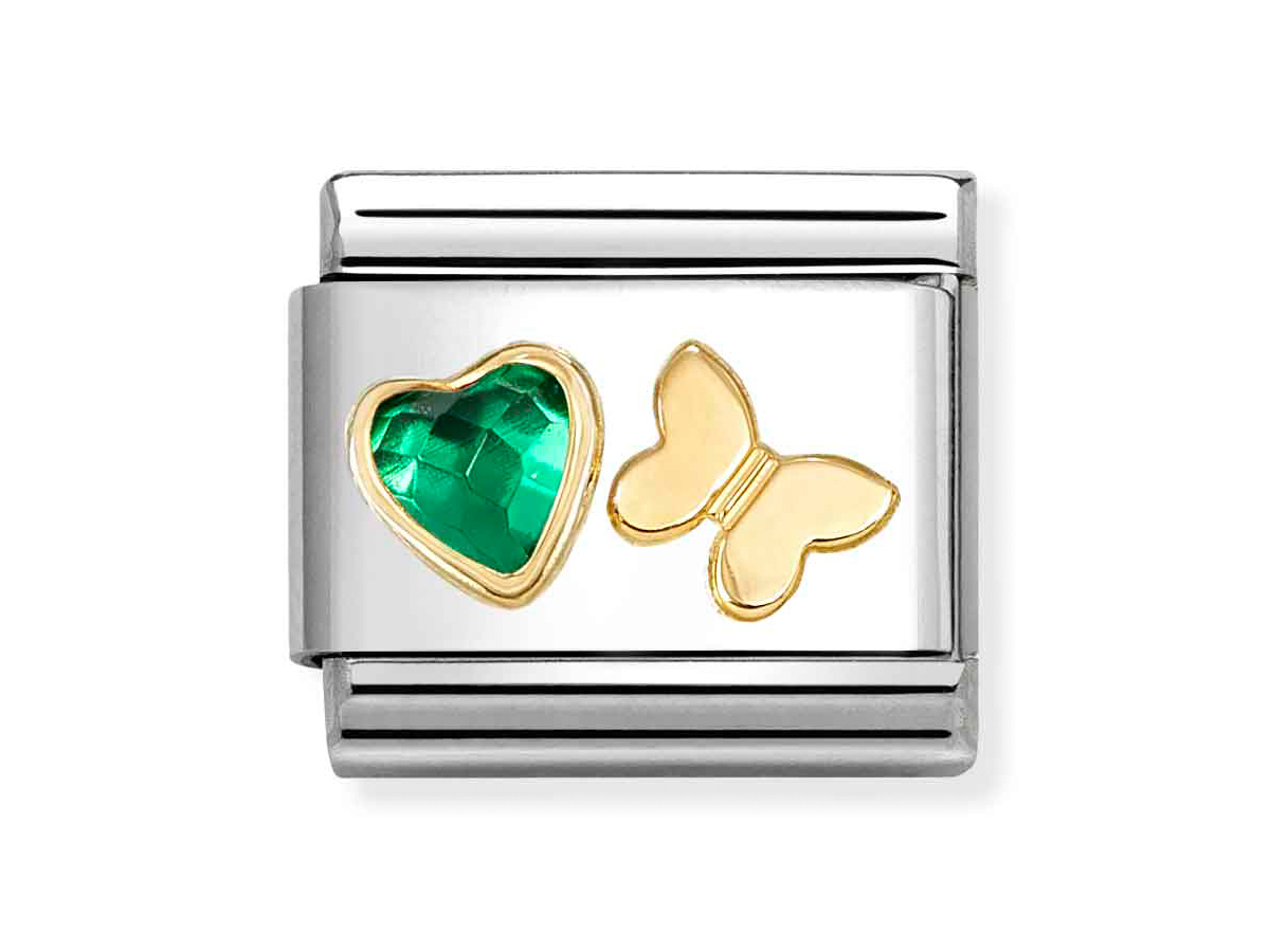 Nomination 030613 15 - CLASSIC fac. Zirkonia & 750/- Gelbgold - Schmetterling-Grün