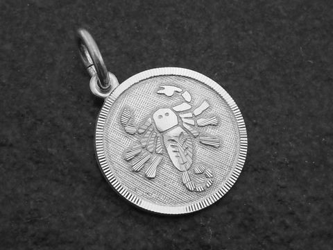 Silber Anhänger rund 3D mit dem Motiv des Sternzeichens Skorpion, hergestellt von Juwelier Harnisch, mit detaillierter Darstellung eines Skorpions auf der Oberfläche.
