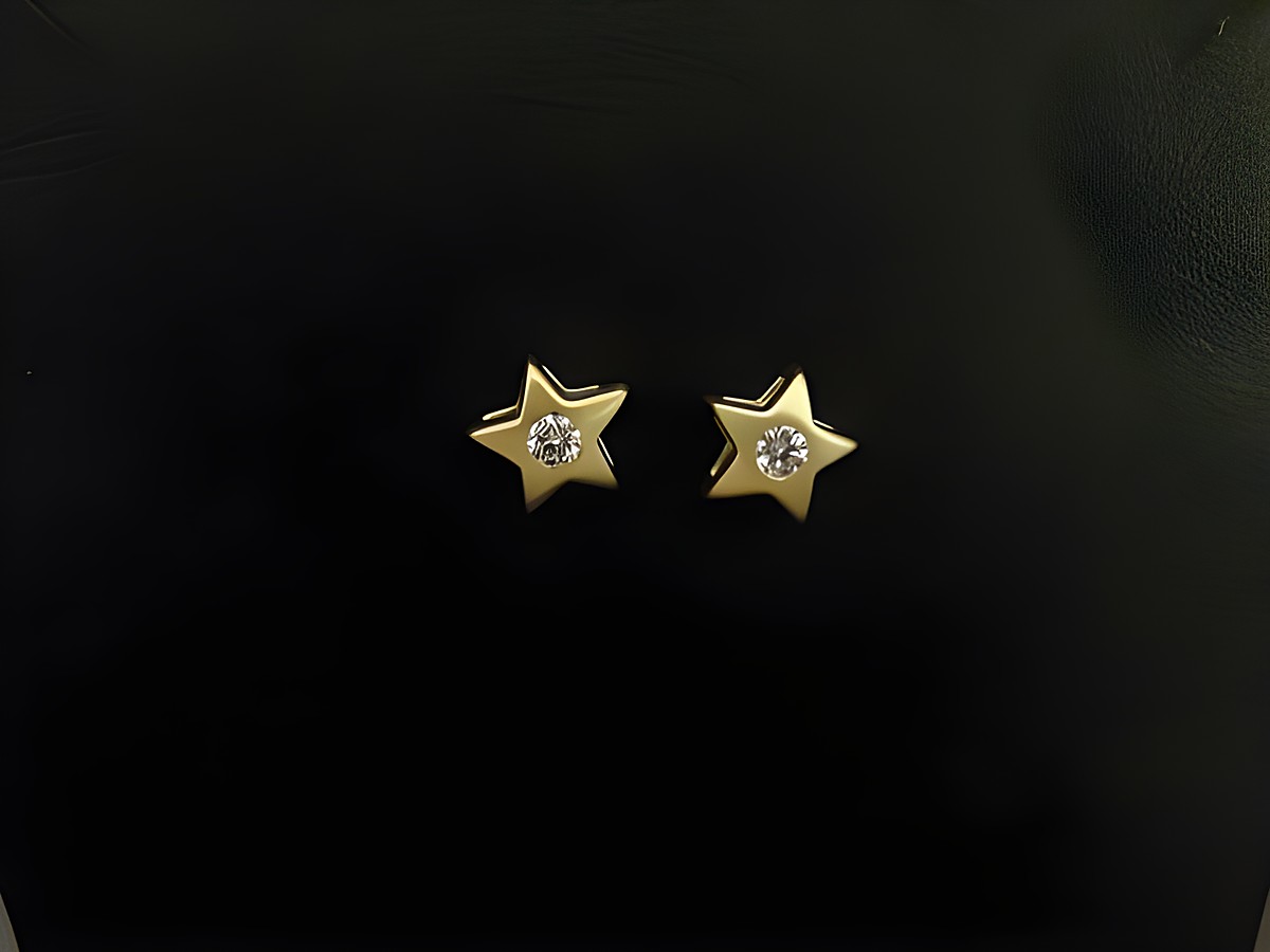 Gold Ohrstecker in Sternform, klassisch und mattiert, mit Zirkonia, hergestellt von Juwelier Harnisch, ideal für jeden Anlass und zeitlos elegant.