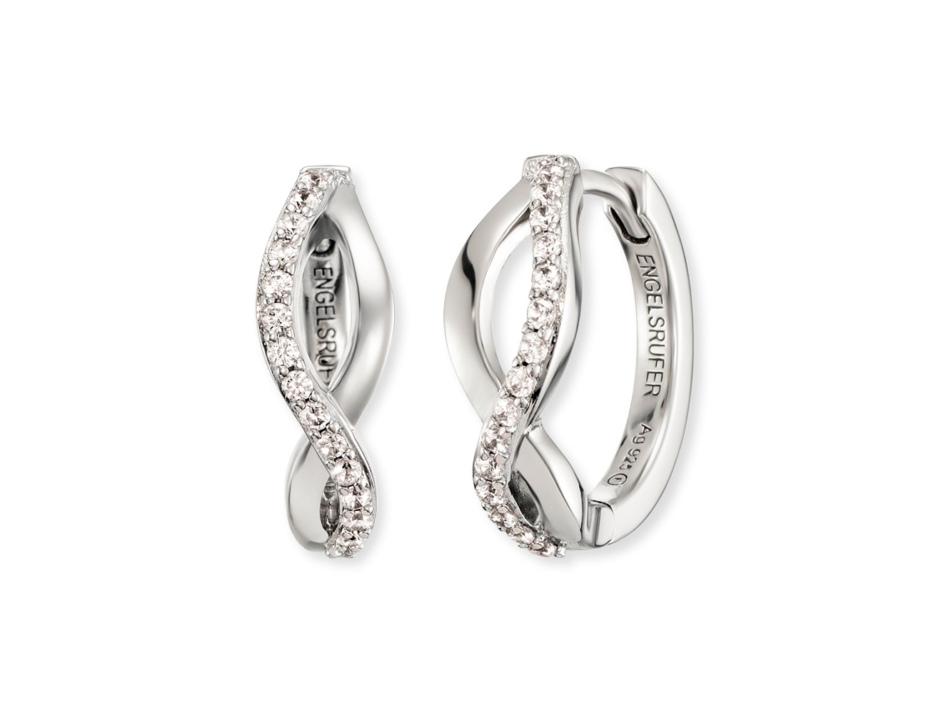 Engelsrufer ERE-PARADISE-ZI-CR PARADISE Creole Ohrringe aus rhodiniertem Silber mit funkelnden Zirkonia in eleganter, geschwungener Form, perfekt für jeden Anlass.