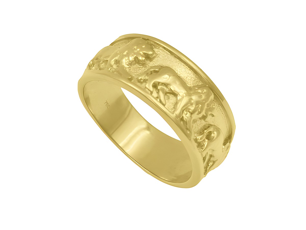 Gelbgold Ring mit Löwenmotiv, Gelbgold 750, Größe 54, Hersteller Juwelier Harnisch, kunstvoll gestaltet bis Größe 54/17,5.
