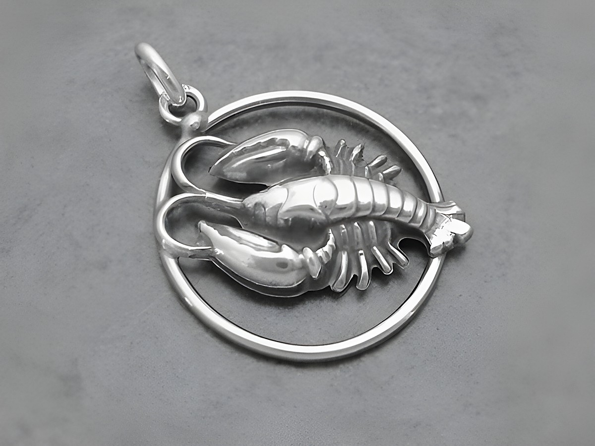 Silber geschwärzt Anhänger Sternzeichen Krebs rund, elegant gestaltet mit Krebs-Motiv innerhalb eines Rings, Hersteller Juwelier Harnisch, ideal für Sternzeichen-Liebhaber.