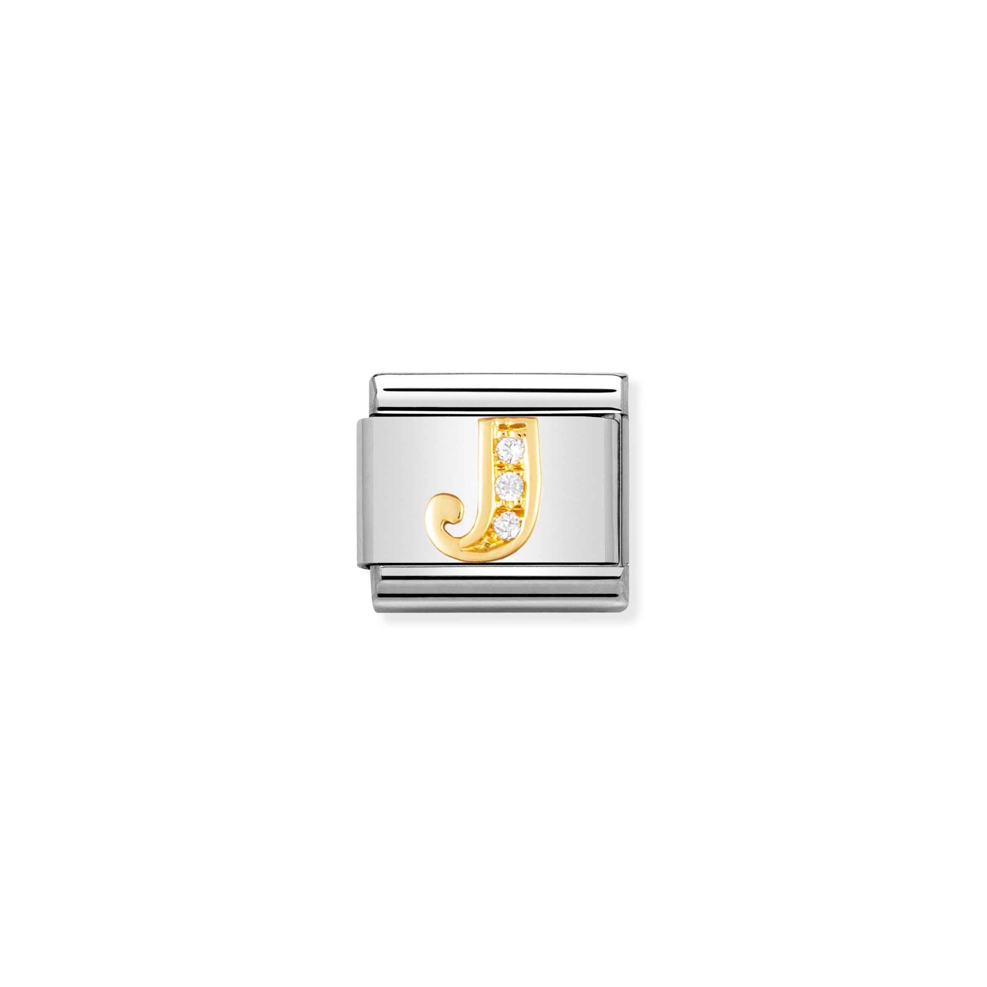Nomination Composable Classic Charm Buchstabe J - Edelstahl, Gold 750 Gelbgold, Zirkonia