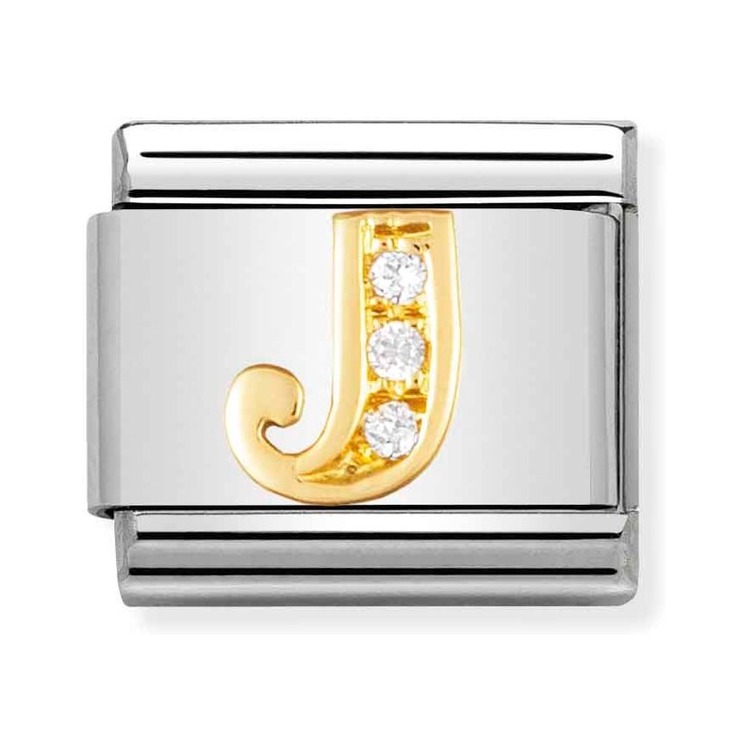 Nomination Composable Classic Charm Buchstabe J - Edelstahl, Gold 750 Gelbgold, Zirkonia