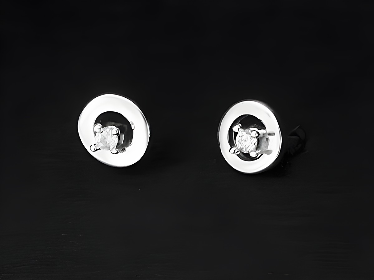 Silber Ohrringe Durchlauf Kreis Ohrstecker rhodiniert mit Zirkonia von Juwelier Harnisch, elegantes Design mit funkelndem Stein im Zentrum der kreisförmigen Fassung.