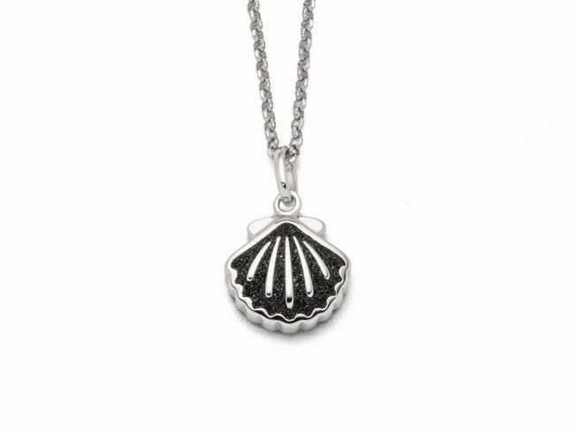 DUR Kette mit Muschelanhänger aus Sterling Silber, 45 cm lang, filigranes Design mit schwarzem Detail, elegant und zeitlos, perfekt für den Alltag oder besondere Anlässe.
