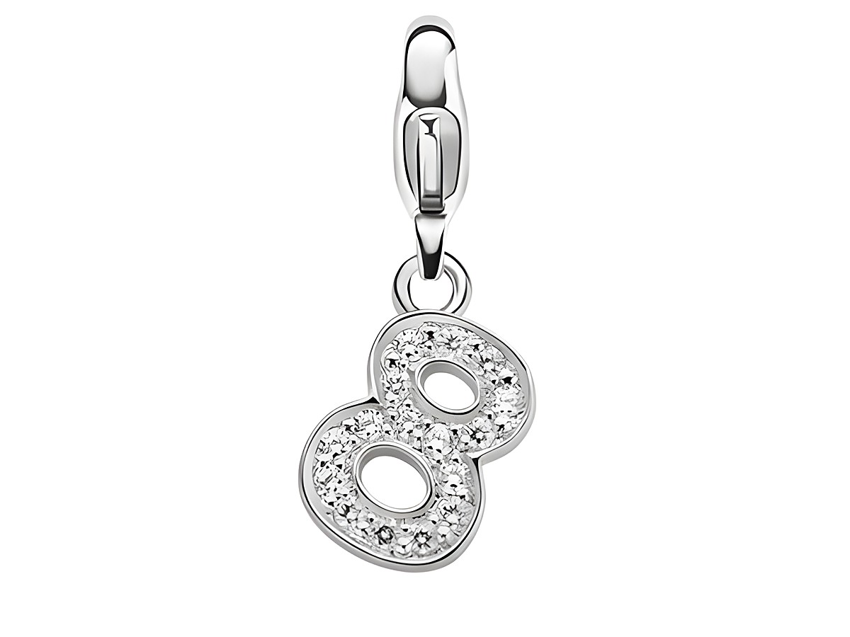 Ti Sento Charm in Form der Ziffer 8 aus Silber, mit funkelnden Zirkoniasteinen verziert, ideal für individuelle Schmuckgestaltungen. Modellnummer 8367N8.
