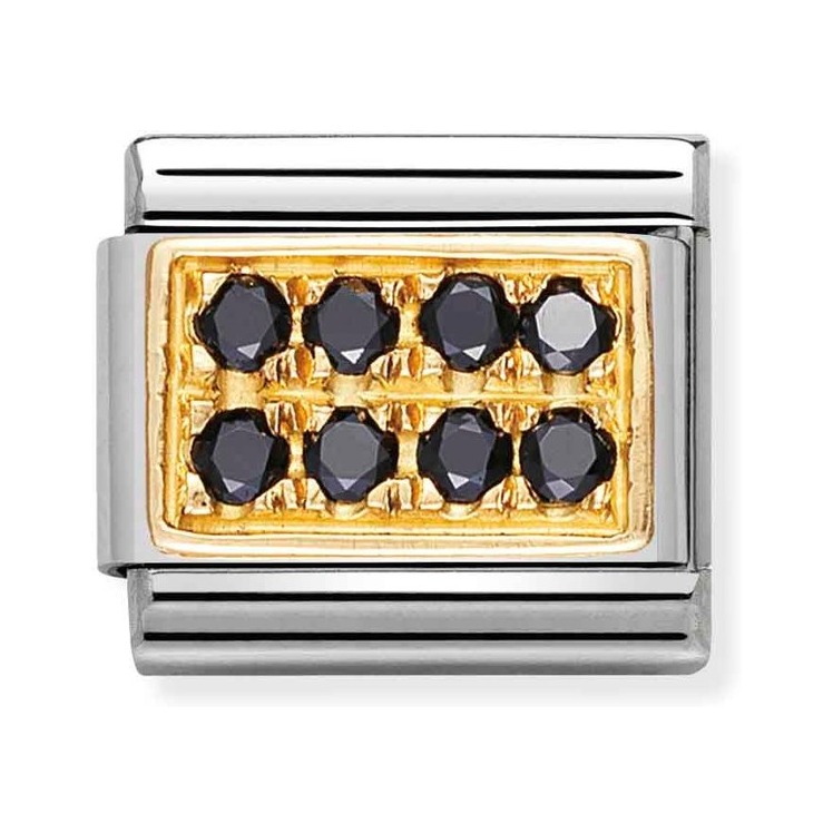 Nomination Composable Classic Charm Pavé schwarz - Edelstahl, Gold 750 Gelbgold, Zirkonia