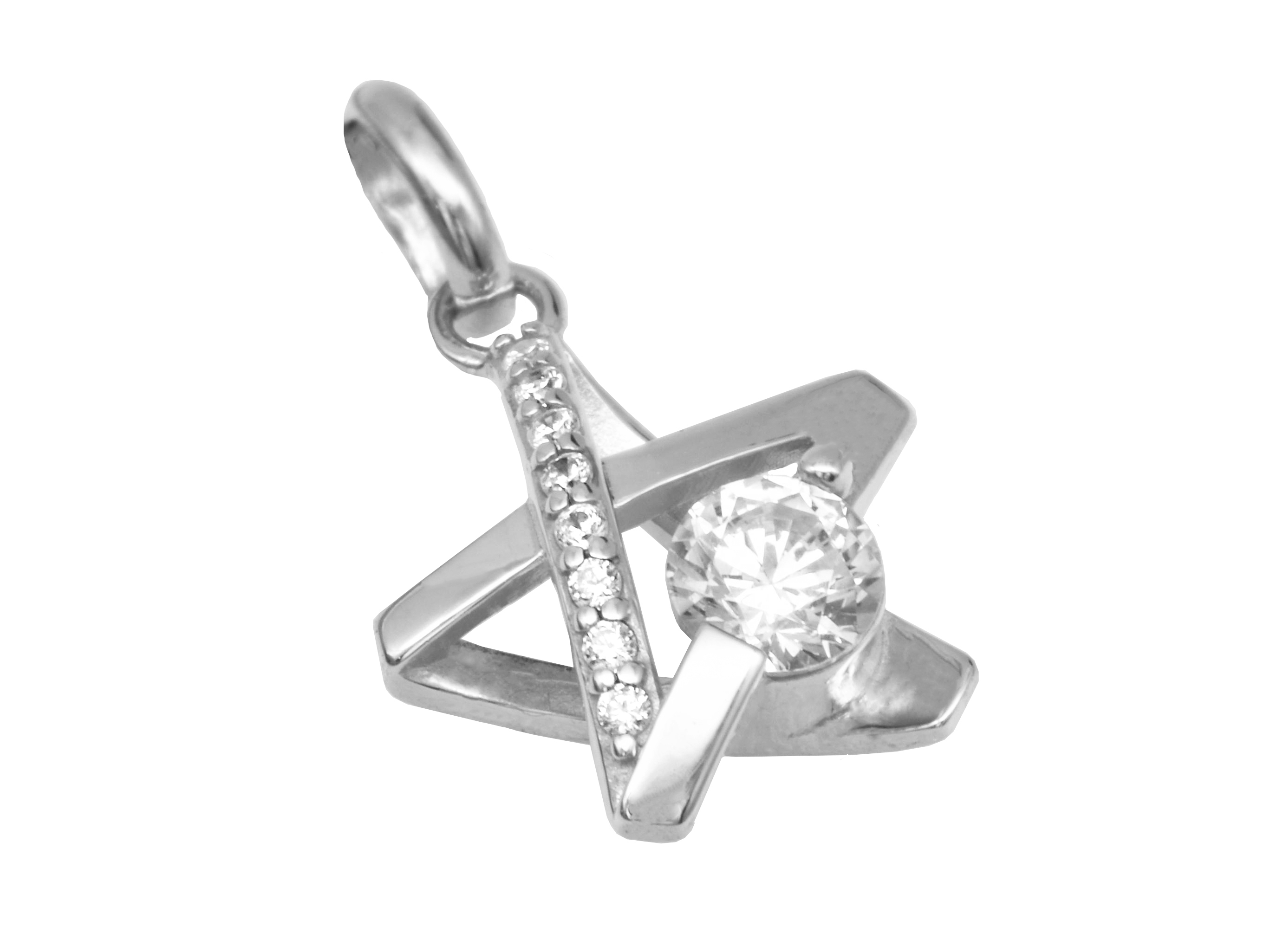 Silber Anhänger in Form eines Sterns aus Sterling Silber, rhodiniert und poliert, mit Zirkonia besetzt, Hersteller Juwelier Harnisch, ideal für den Schmuckliebhaber.