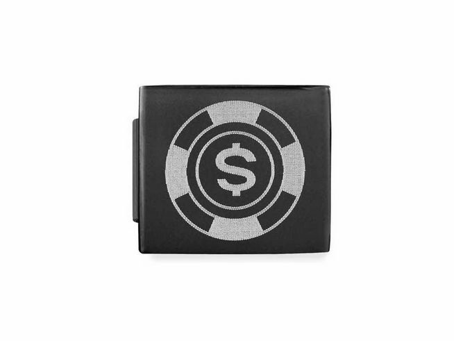 423011018-0 Edelstahlarmband mit schwarzer, mattschwarzer Oberfläche und Poker-Chip-Symbol in silber, geeignet für Charms von Nomination. Ideal für Glücksspiel-Fans.