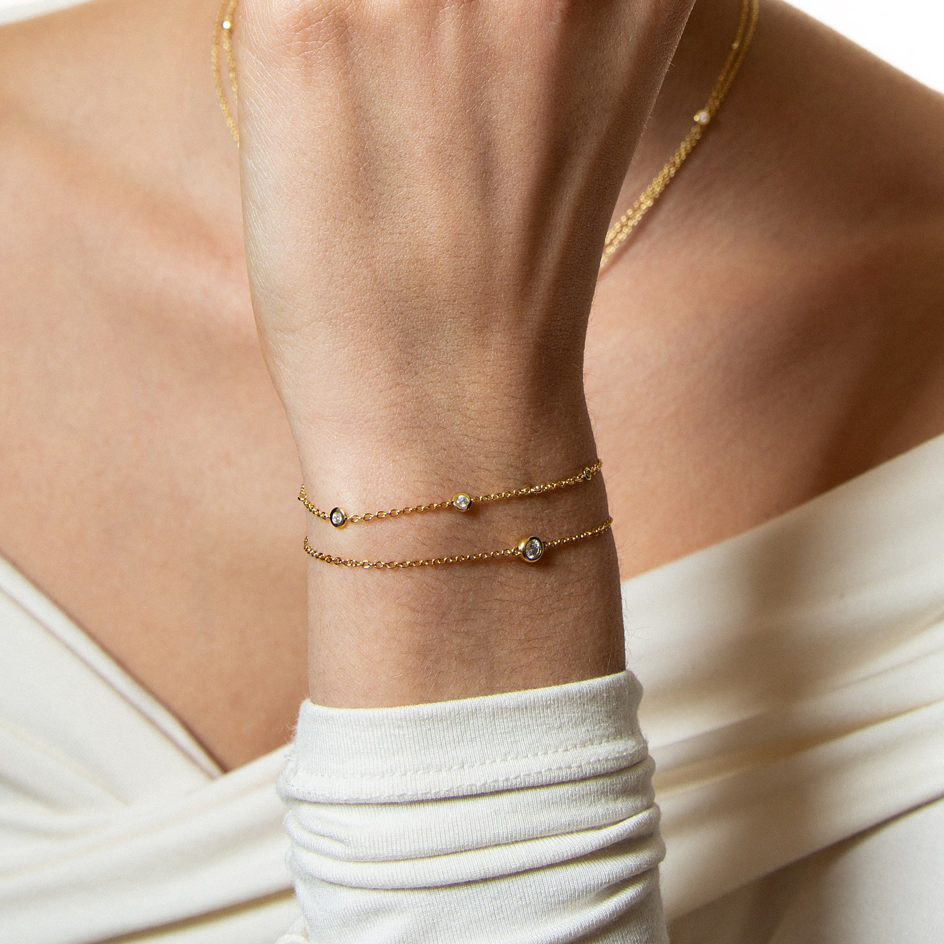 XENOX Sterling Silber Armband XS3831G - 15-18,5 cm - ZARGE GOLD - Gelbgold vergoldet Karreekette – Ansicht 3