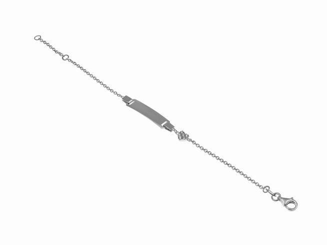 Gravurarmband in Sterling Silber rhodiniert mit Herzmotiv, gravierbar, für Kinder, erhältlich in den Längen 14cm und 16cm, Hersteller Juwelier Harnisch.