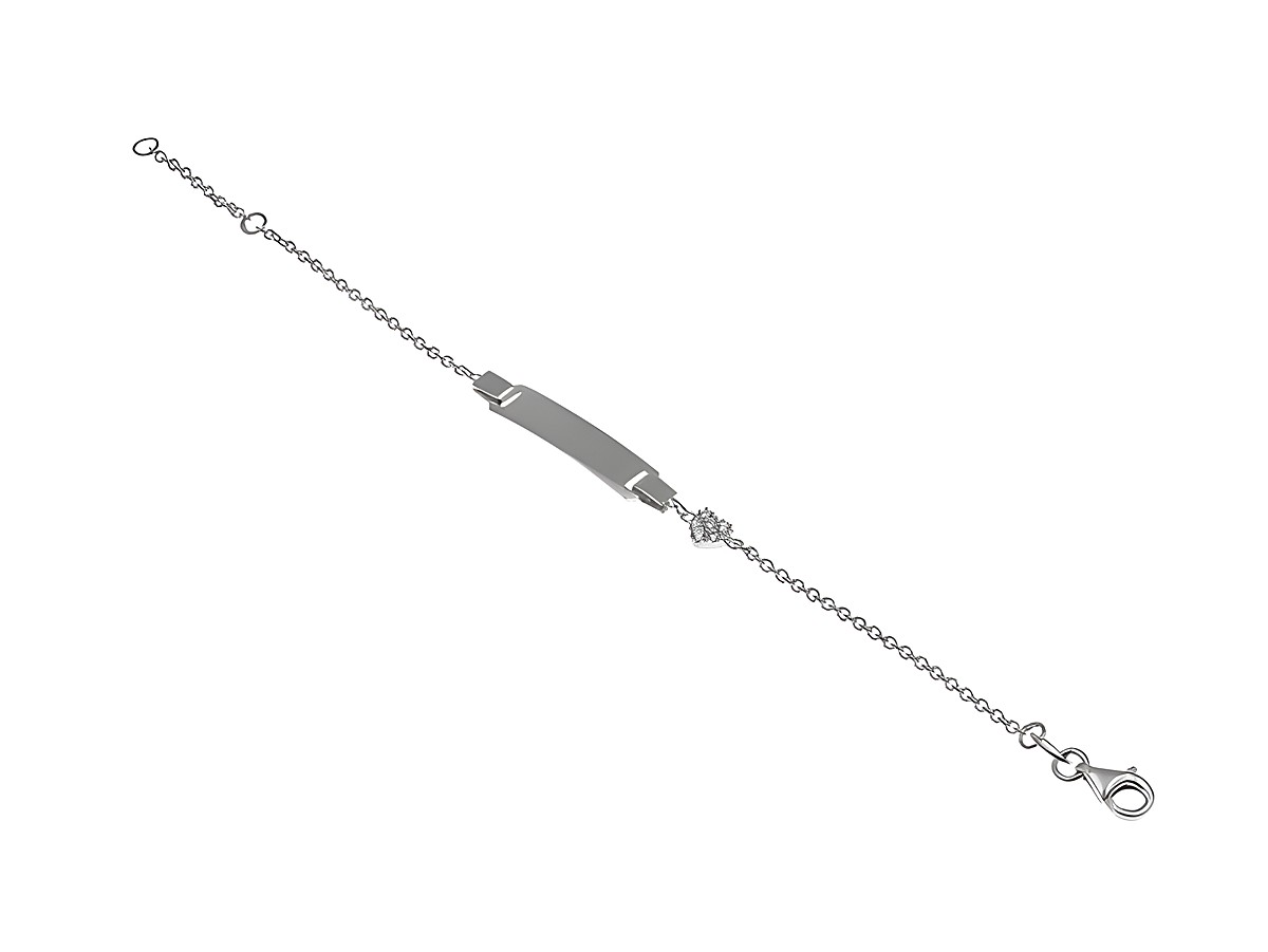 Gravurarmband in Sterling Silber rhodiniert mit Herzmotiv, gravierbar, für Kinder, erhältlich in den Längen 14cm und 16cm, Hersteller Juwelier Harnisch.