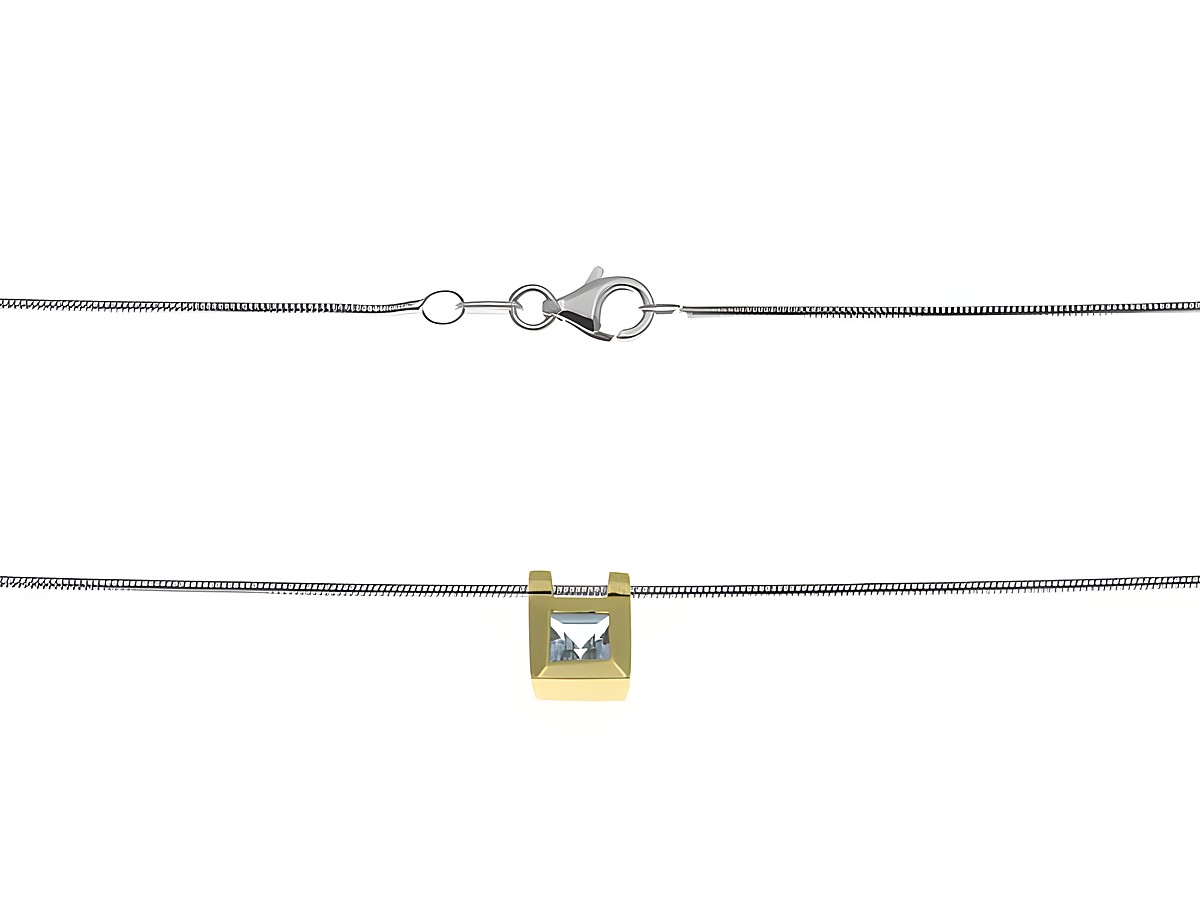 Kette aus Gelbgold und Weißgold mit einem Blautopas im Mittelteil, Länge 44 cm, Hersteller Juwelier Harnisch. Elegantes Design für einen zeitlosen Look.