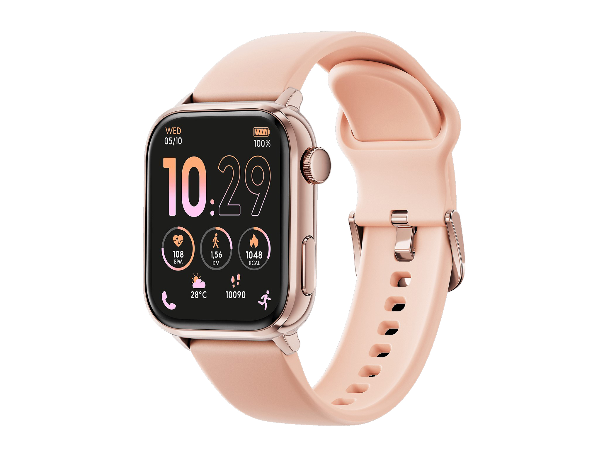 Die Ice Watch 024303 ICE smart 3.0 Smartwatch in Rosé und Nude mit einem 1,78 Zoll Display zeigt die Uhrzeit und verschiedene Gesundheitsdaten auf dem Bildschirm.