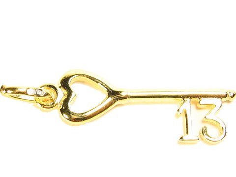 Gold Anhänger 333 in Form eines Schlüssels mit der Glückszahl 13, Maße 26x10mm, hergestellt von Juwelier Harnisch, ideal als Glücksbringer oder Schmuckstück.