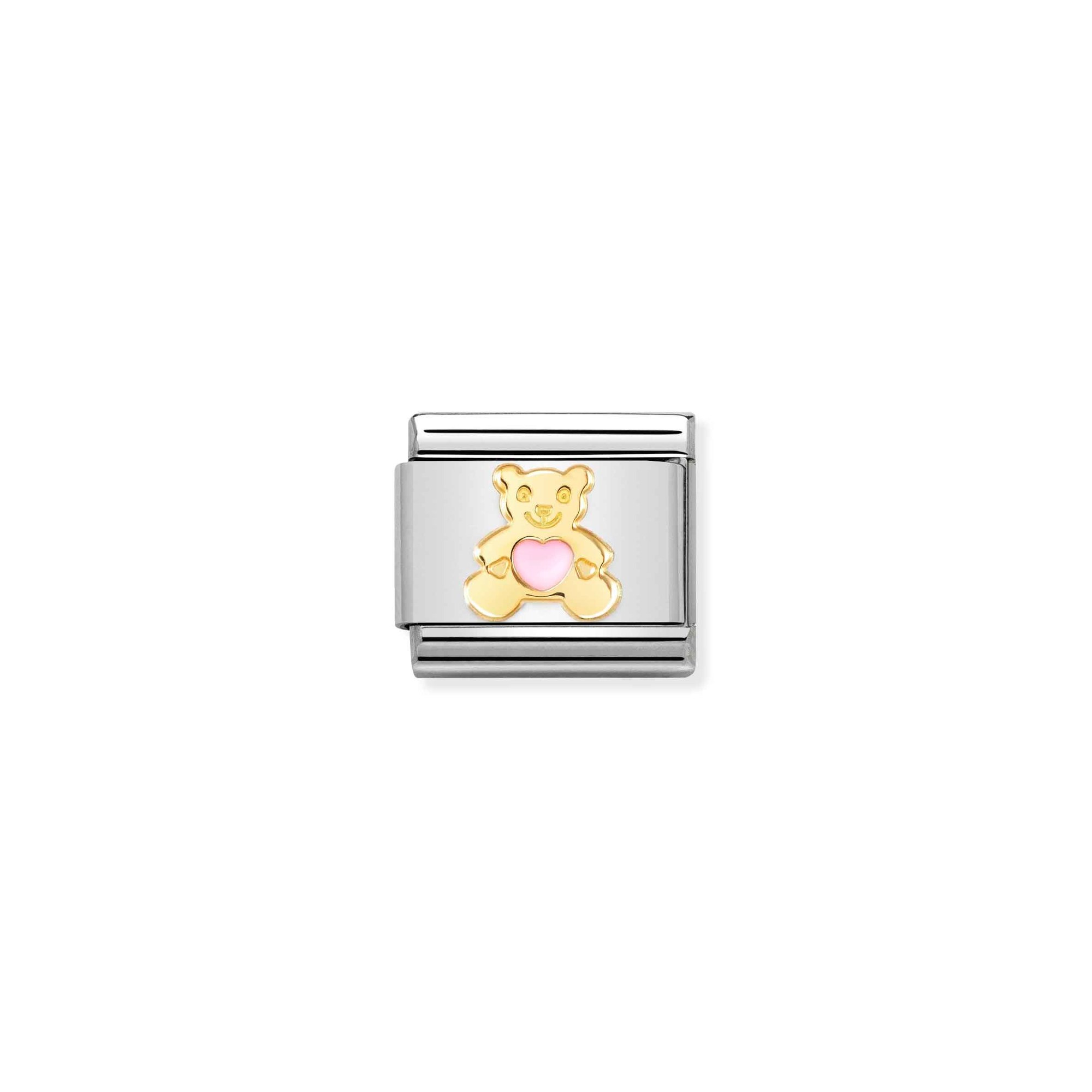 Nomination Composable Classic Charm Bär rosa - Edelstahl, Gold 750, Emaille