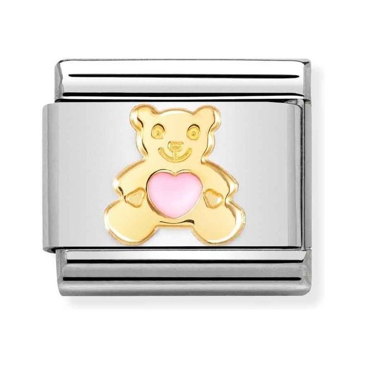 Nomination Composable Classic Charm Bär rosa - Edelstahl, Gold 750, Emaille