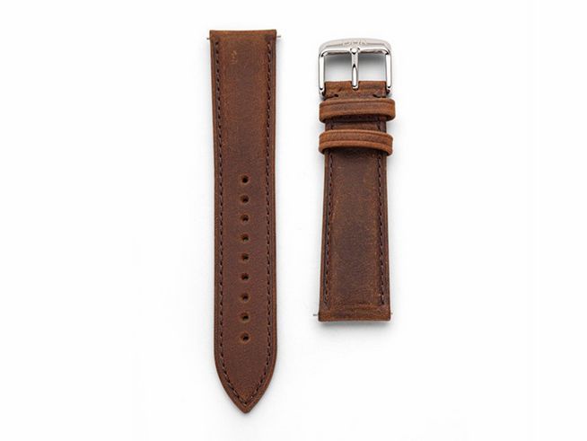 DUR Rindsleder Braun DWB004 20 mm Uhren Ersatzarmband in braunem Leder mit silberner Schnalle, geeignet für Uhrenuhren, praktische Löcher für eine individuelle Anpassung.