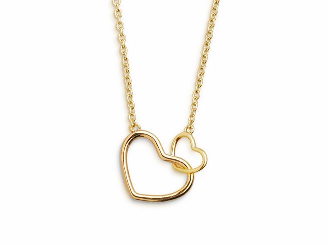 Xenox Sterling Silber Kette XS1758G in Gelbgold Vergoldung mit Kareekette und zwei ineinander verschlungenen Herzen, Länge 40-45 cm, stilvolles Schmuckstück aus der LOVE STORY Kollektion.