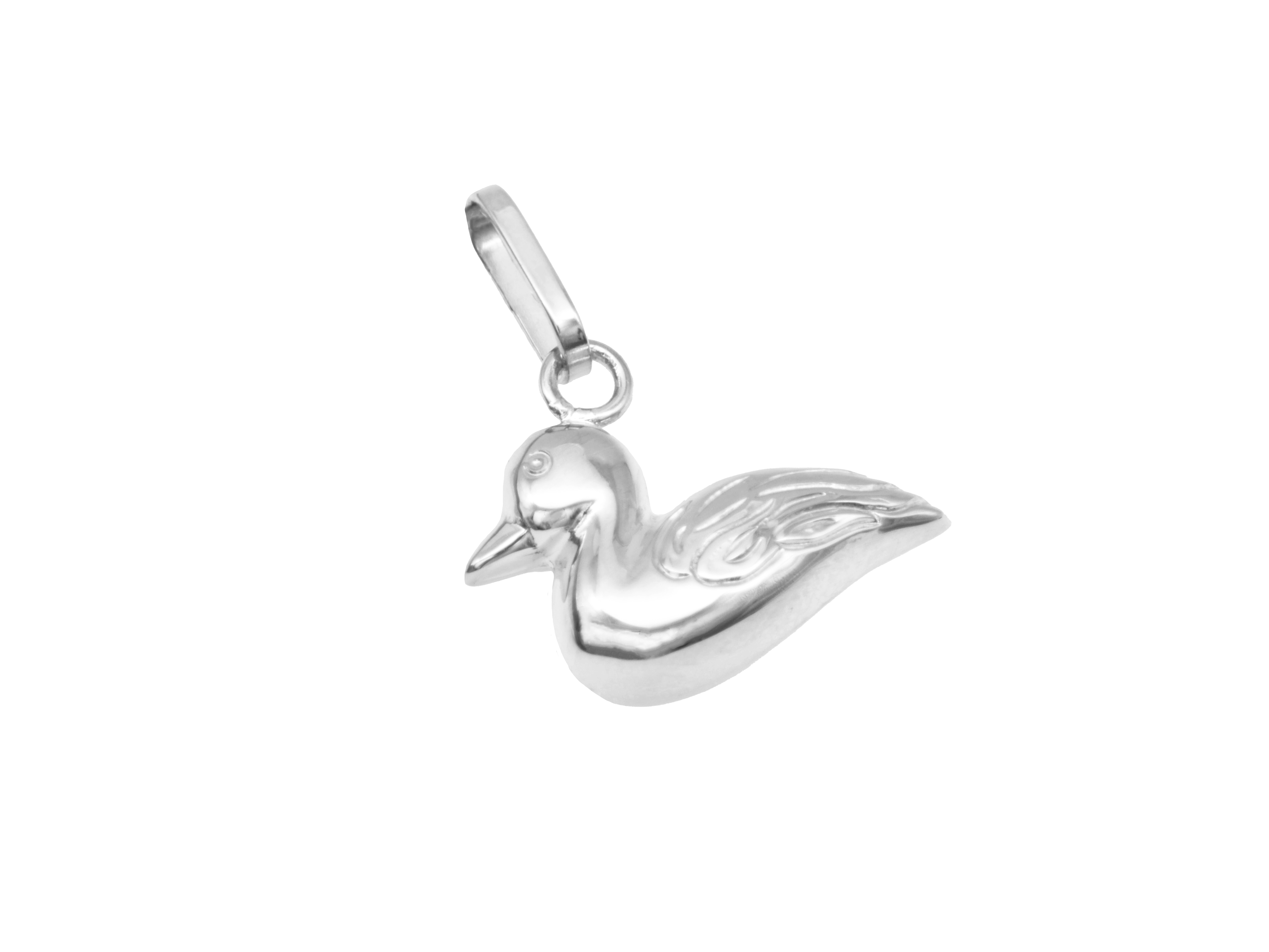 Silber Anhänger Ente in Form eines Entchens aus Sterling Silber, hergestellt von Juwelier Harnisch, geeignet für Tierliebhaber und als Schmuckstück.