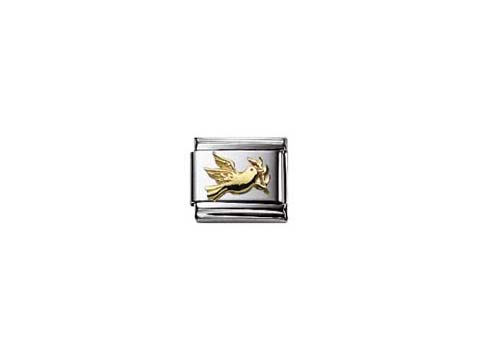 Ein charmantes Element mit einer Friedenstaube aus Gold auf silbernem Hintergrund, hergestellt von Nomination, Modell Classic Friedenstaube, Artikelnummer 030122 09.
