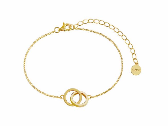 Xenox Sterling Silber Armband XS3621G mit LUCKY ONES Karreekette in Gelbgold Vergoldung, dezent und elegant, verstellbare Länge von 15 bis 20 cm, ideal für jeden Anlass.