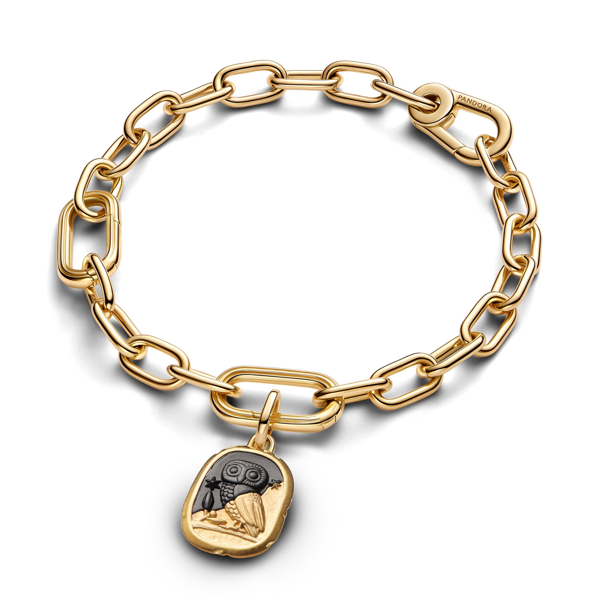 Pandora ME - Eule Medaillon-Charm - Gelbgold Vergoldung - Zirkonia - 13,9 mm – Ansicht 3