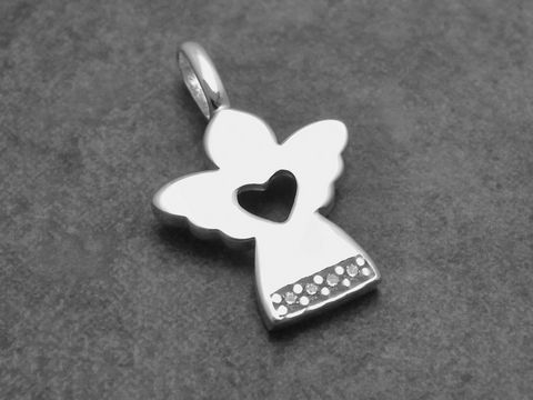 Silber Anhänger - Engel mit Herz - Zirkonia - weiss - entzückend, Hersteller: Juwelier Harnisch, Engel. Der Anhänger zeigt einen stilisierten Engel mit einem Herz und glitzernden Zirkonia.
