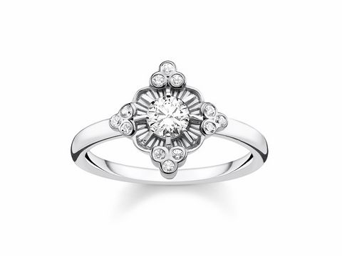 41612102-0 Eleganter Thomas Sabo Ring Größe 52 TR2221-643-14-52 aus der Glam & Soul Kollektion mit einem zentralen, funkelnden Stein und dekorativen Zirkonia auf dem Ringkopf.