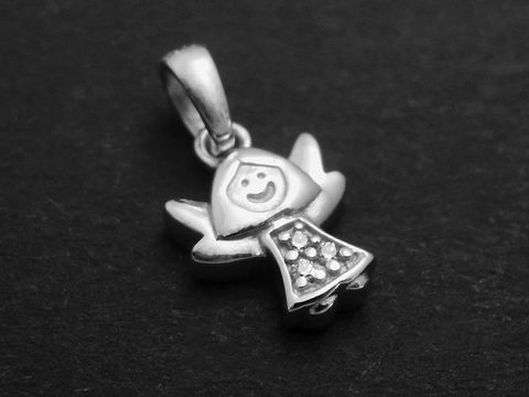 Engel-Anhänger aus rhodiniertem Sterling Silber, strahlend weiß mit Zirkonia, designet für Kinder, Hersteller Juwelier Harnisch.