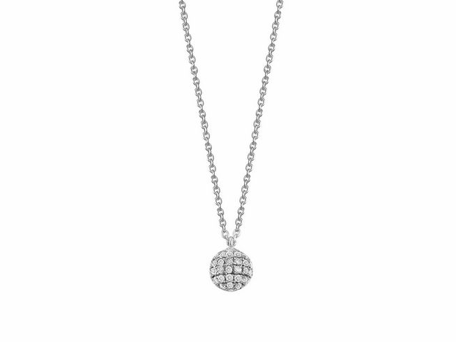 Xenox Sterling Silber Kette XS6087 mit einer klassischen Karreekette von 40-45 cm, ziert eine funkelnde, runde Anhänger mit vielen kleinen Kristallen.