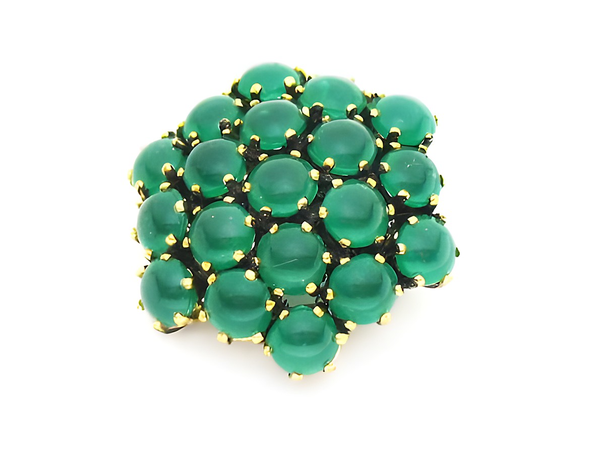 Damen Brosche - Blume - Grün & Gefasst - NEU - Hersteller: Juwelier Harnisch, Broschen - Modeschmuck, eleganter Schmuck aus grünen Steinen in blütenförmigem Design, ideal für besondere Anlässe.