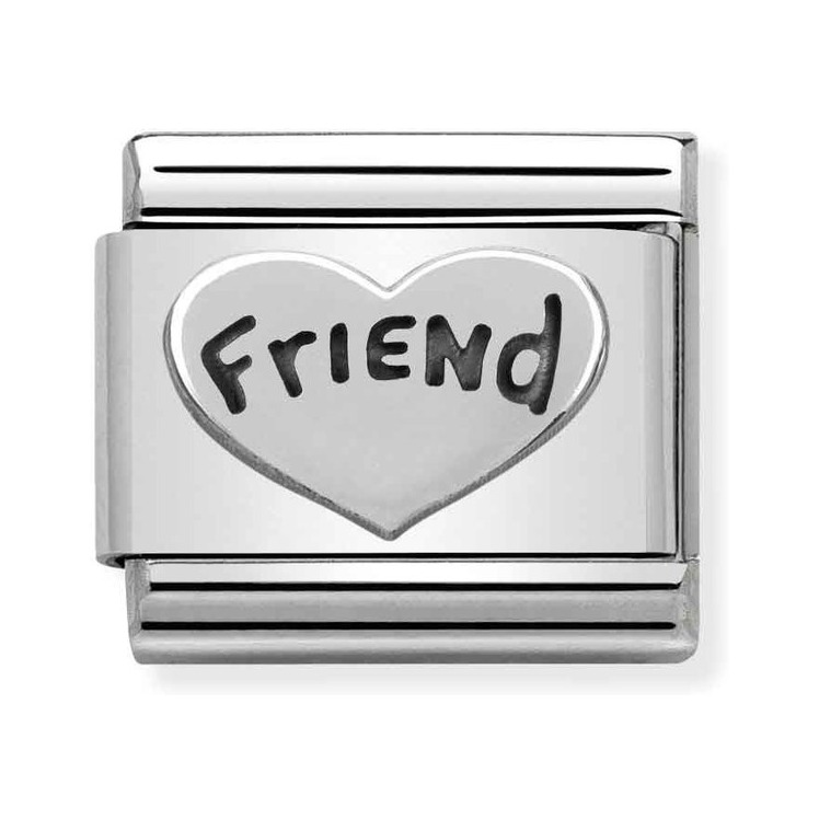 Nomination Composable Classic Charm Herz Friend - Edelstahl, Sterling Silber, Emaille schwarz